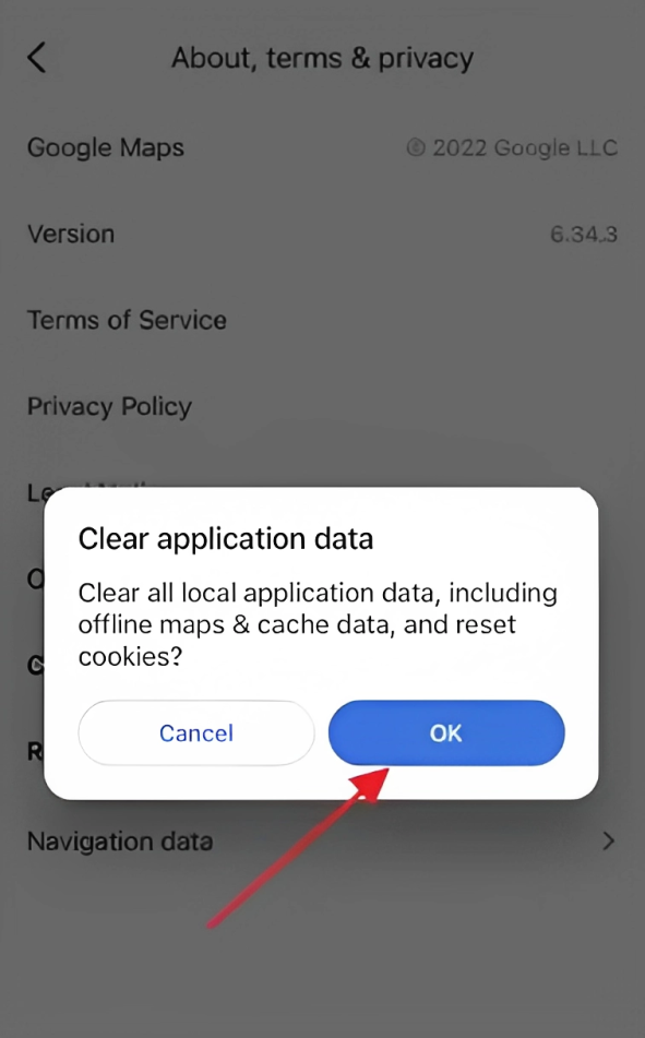 Clear application data option and tap on it