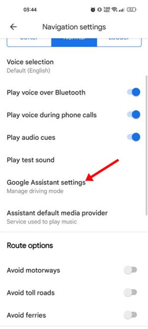 On the Navigation settings screen, continue scrolling down and tap on Google Assistant Settings.