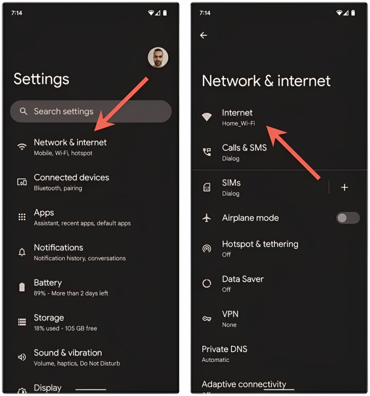 Tap on Network & internet and then select Network preferences.