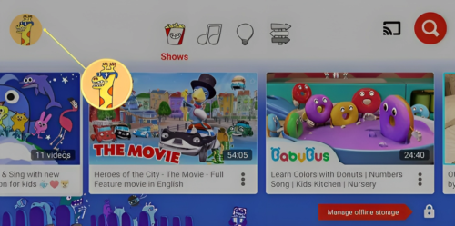 Open the YouTube Kids app and click on your child's profile icon