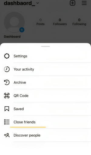 Scroll down until you find the Close Friends feature.