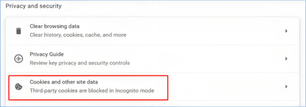 Tap on Privacy and security Cookies and other site data See all site data and permissions.