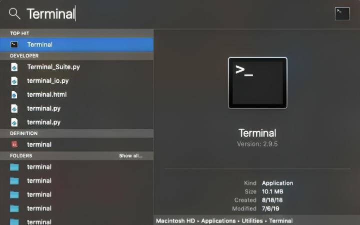Type in “​Terminal​” and click on the first suggestion