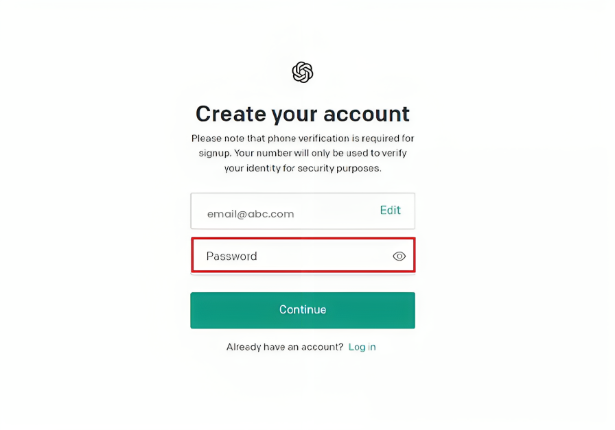 Create a password and click Continue once more