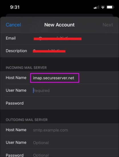 Host name as imap.secureserver.net
