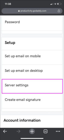 Scroll down to find Email Server Settings