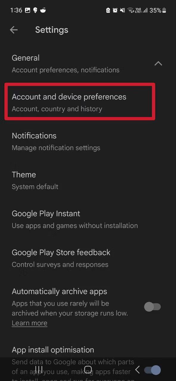 Under Account and device preferences,