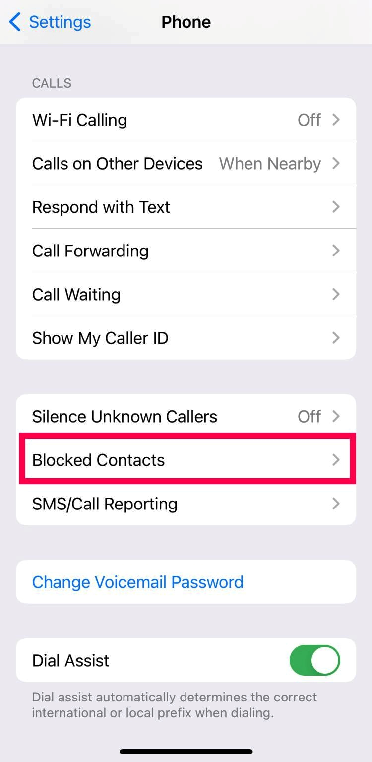 tap on Blocked Contacts