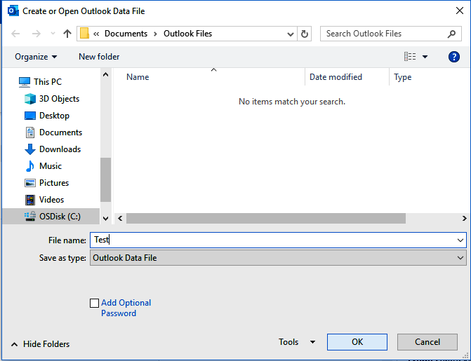 Create or Open Outlook Data File
