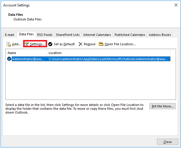 Select the Data Files option from the ribbon