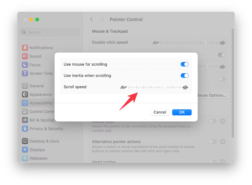 Adjust the scrolling speed