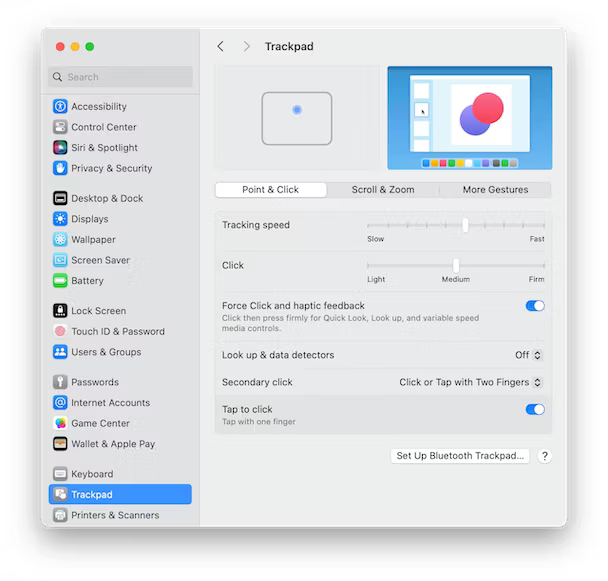 System Settings Trackpad