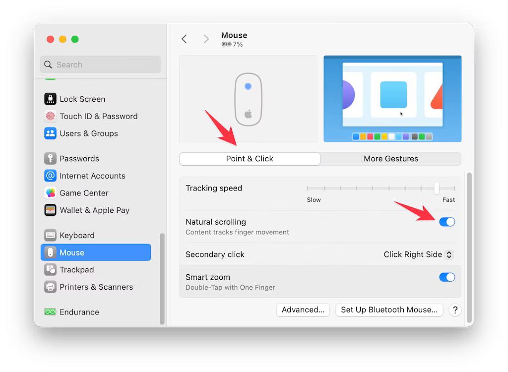 Toggle the switch next to Natural Scrolling to turn it on or off