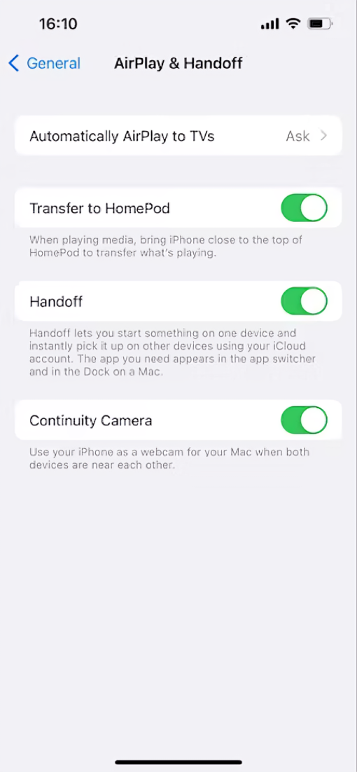 Allow Handoff between this Mac and your iCloud Devices