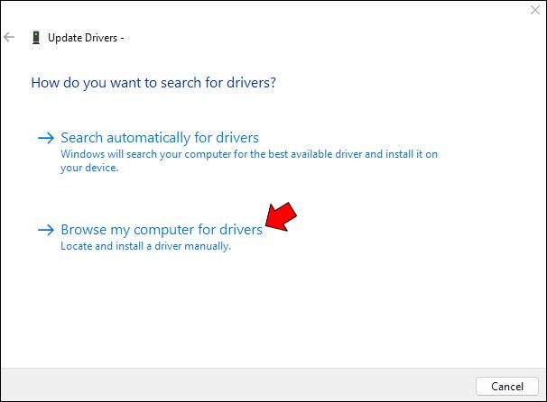 Choose “Browse my computer for driver software.”