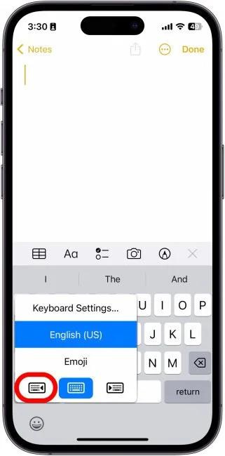 Depending on your dominant hand, select either the left-leaning or right-leaning keyboard