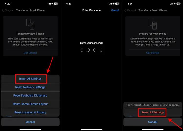 Finally, tap on Reset All Settings