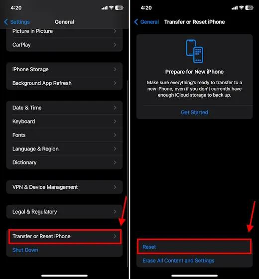 Go to your iPhone's Settings and tap on General and Scroll down to the bottom and tap on Reset