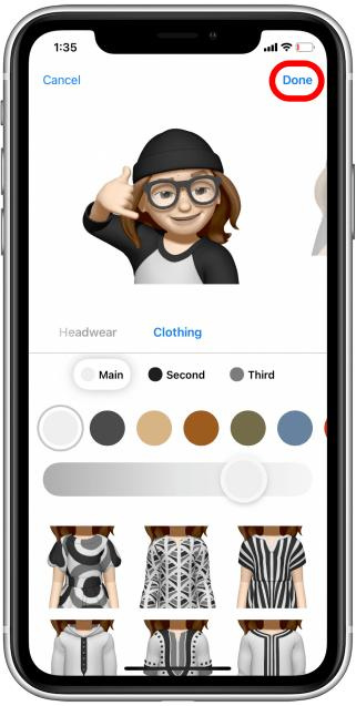 Once you're done creating your Memoji avatar, tap Done in the upper-right corner.