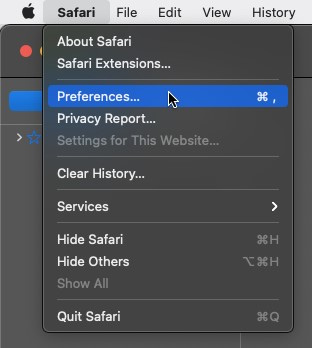 Open Safari and navigate to Preferences