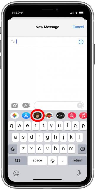 Open a text message and tap the Memoji button