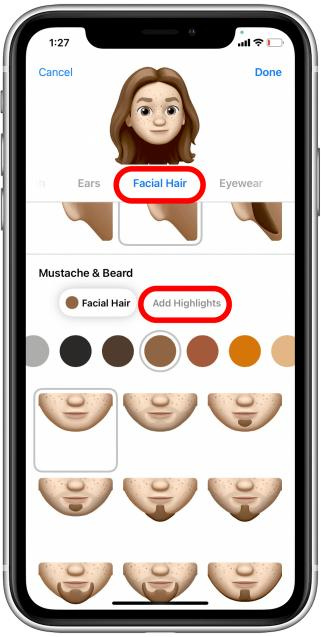 Pick any facial hair style you like under Facial Hair, including the option for highlights
