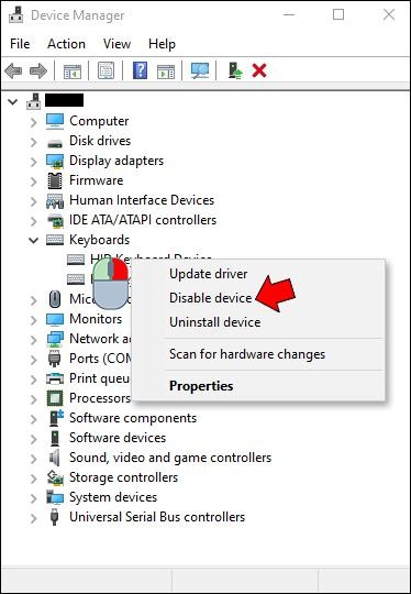 Right-click on your laptop’s keyboard entry and choose “Disable” from the context menu.