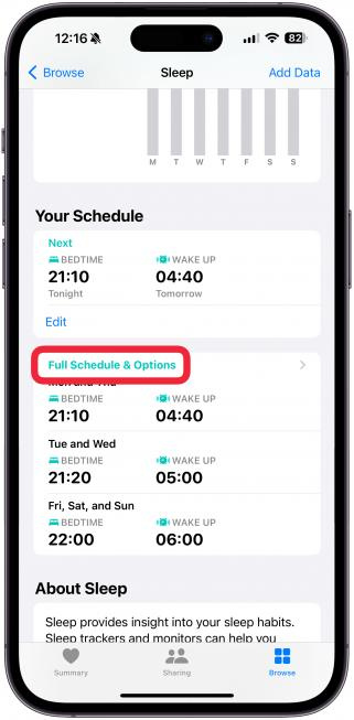 Scroll down and tap Full Schedule & Options