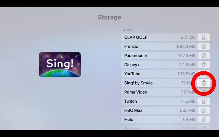 Scroll to find the app you want to delete and click on the trash icon