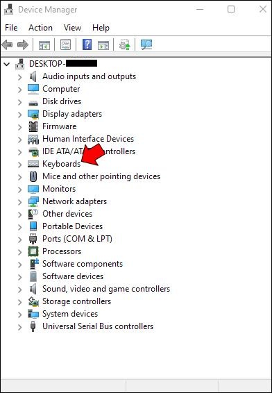 Select “Keyboards” from the Device Manager window