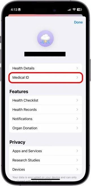 Select Medical ID.