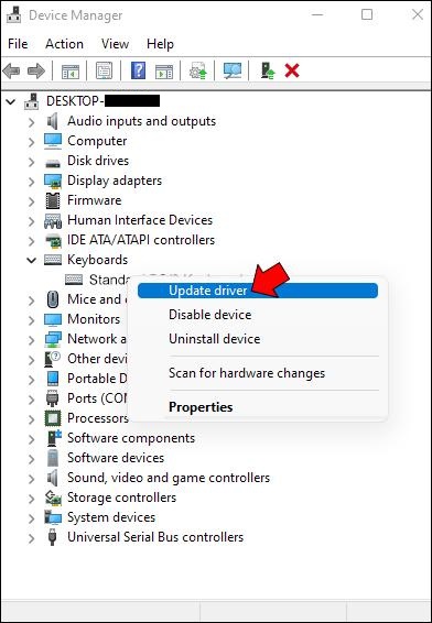 Select “Update driver” from the context menu