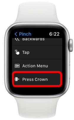 Select an action to assign to the chosen gesture, such as Press Crown