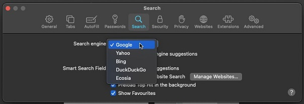 Set your desired search engine as the default option