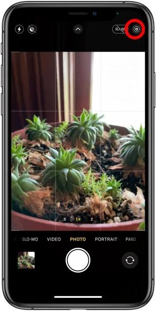 Tap the Live Photos icon to enable Live Photos and silence the shutter sound