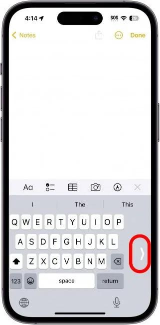 To return to the full-screen keyboard, tap the large white arrow on the opposite side