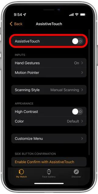 Toggle the switch to activate AssistiveTouch