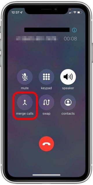 after answering the call, tap Merge Calls
