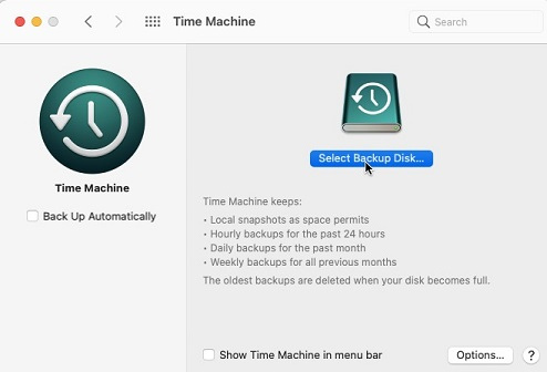 click on “Select Backup Disk”
