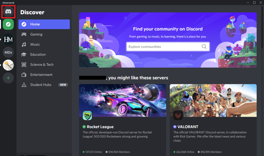 locate the Discord logo at the top-left corner of the screen