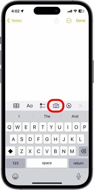 Tap the Camera icon