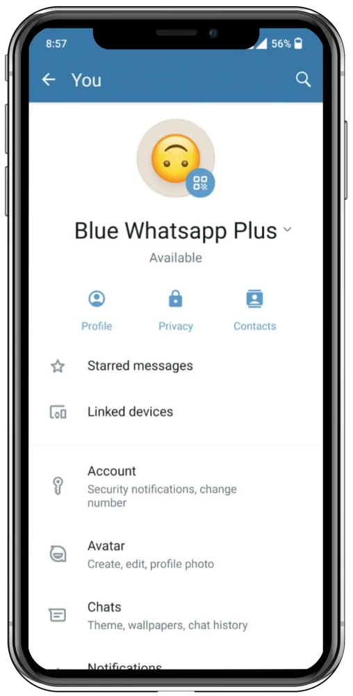 Blue WhatsApp Plus-interface