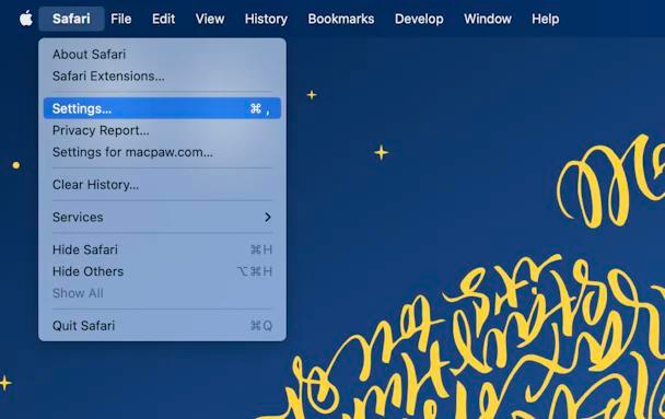Open Safari and go to Settings from the menu bar
