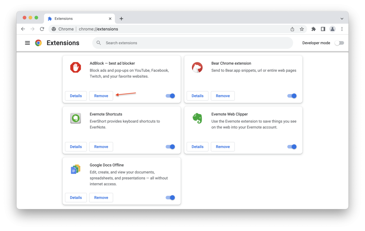 Remove browser extensions-google chrome