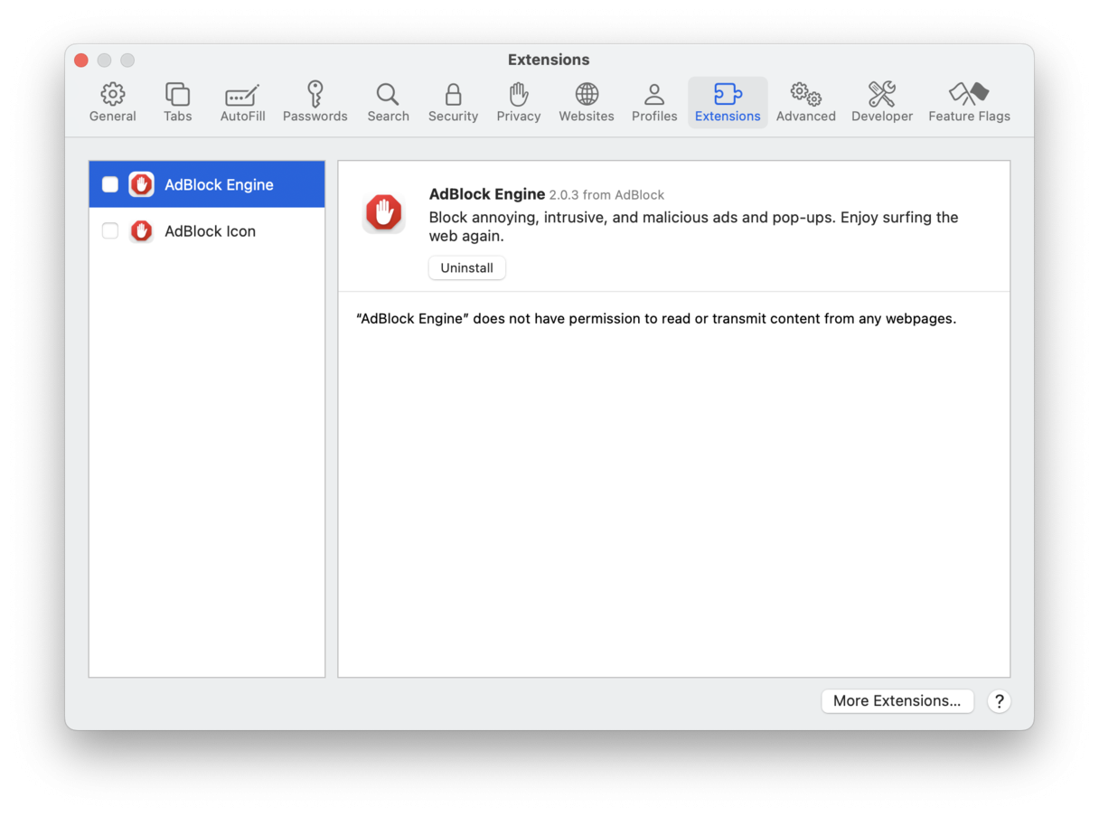Remove browser extensions-safari