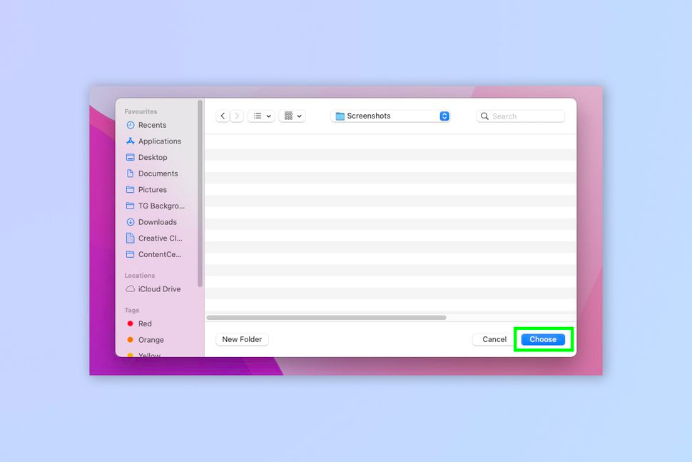 Select or create a folder for saving your screenshots, then click Choose