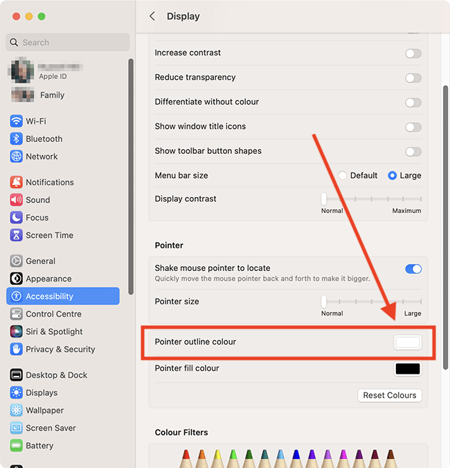 Change the colour of the pointer outline