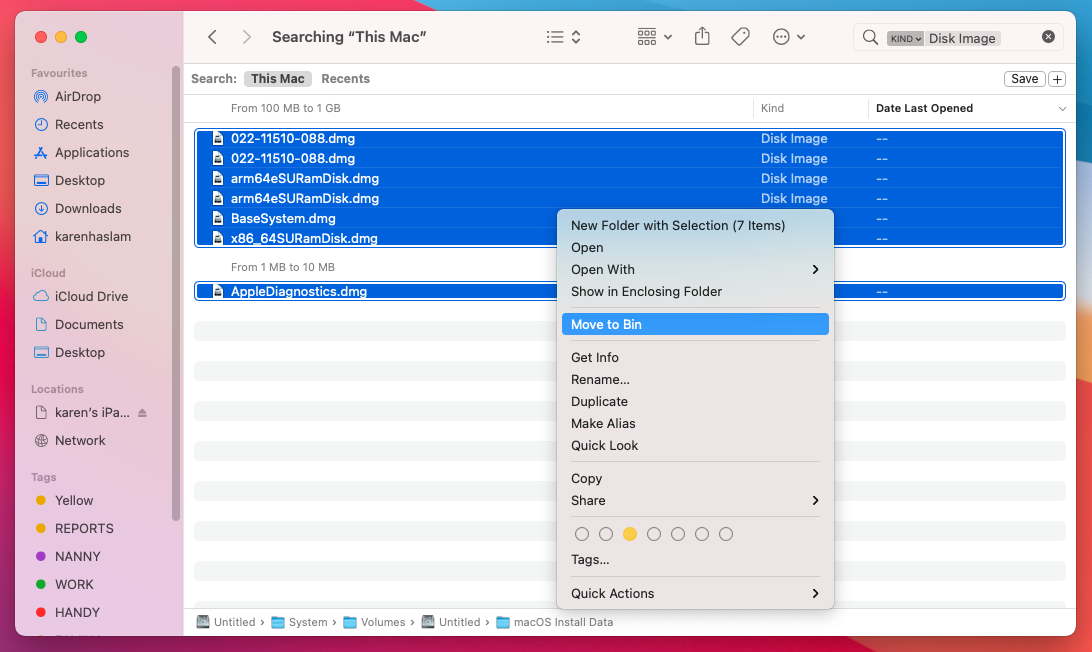 Delete DMG files and other space hogs