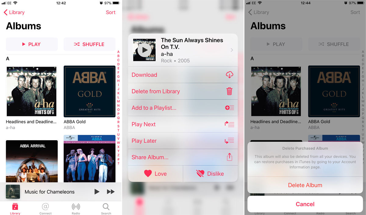 Delete one album or song at a time
