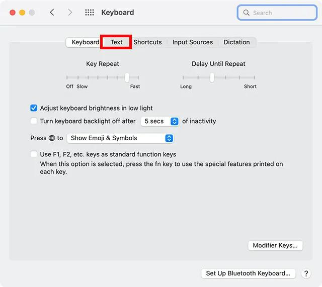 On the top navigation bar, select Text